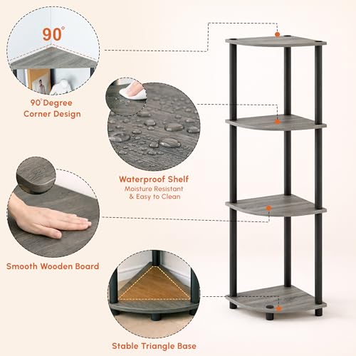 Image of JD FRESH 4-Tier Wooden Open Corner Rack /Table Corner Display Rack /Storage Shelf Stand /Multipurpose Shelf for Living Room, Bedroom, Home Office Display (Cambridge, Walnut)