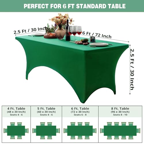 Image of FOLINS&HOME Emerald Green 6ft Fitted Spandex Water Resistant Tablecloth