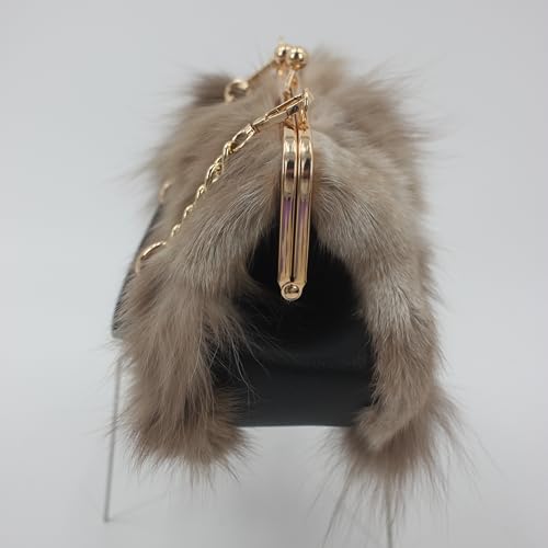 Image of Luxurious Fashion Natural Fox Fur with Hair Handbag for Women and Ladies