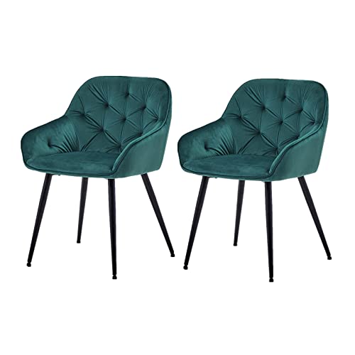 OFCASA Juego de 2 sillas de comedor de tela tapizadas de terciopelo con reposabrazos sillón de diseño retro para restaurante recepción ocio verde