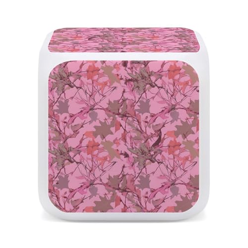 Reloj despertador impreso de hojas rosas con luz de noche multicolor para dormitorios juveniles 5