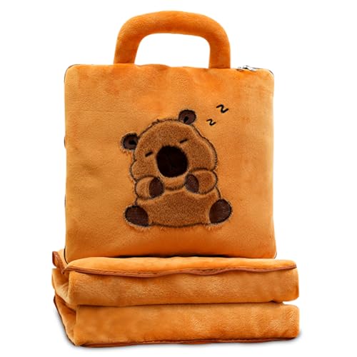 HOXSNII Capybara Manta de Felpa, Cojines y Mantas Muñeco de Peluche Cojines de Peluche Almohada Juguetes Cojín de Peluches Manta de Forro Polar Suave para Niños (110 * 160 CM)