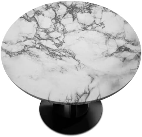 Gray White Marble Round Fitted Tablecloth with Elastic Edge,Natural Marble Round Table Cover Wipeable Washable Polyester Table Clothes for Kitchen Dining Party Patio Card Table 45"-56" Diameter