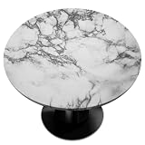Gray White Marble Round Fitted Tablecloth with Elastic Edge,Natural Marble Round Table Cover Wipeabl