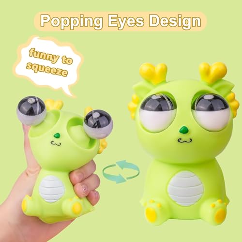 Image of Funny Dragon Pinch Toy | Squishy Dinosaur with Pop-Out Eyes | Stress Relief Squeeze Toy for Kids & Adults (Red)