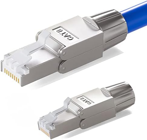 HB-DIGITAL 2x CAT.8 RJ-45 wtyczka sieciowa NS-8 na zacisku tnącym (LSA) pozłacane styki LAN Gigabit Connector beznarzędziowe zaciskanie do kabla krosowego, kabel instalacyjny CAT8, CAT7, CAT6a, DSL,