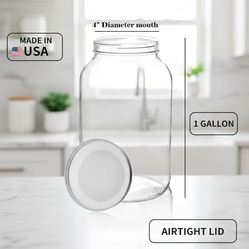 Image of kitchentoolz Set of 3 One Gallon Large Glass Jar with Lid - Wide‑Mouth Gallon Mason Jar for Sun Tea, Pickling, Kombucha - 1 Gallon Glass Jug Made in USA