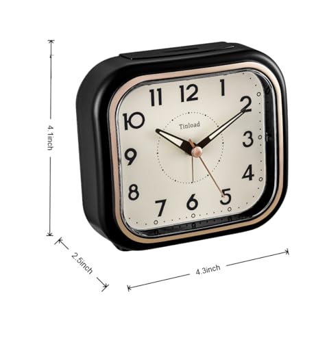 Image of Tinload 4.3 inch Vintage Retro Analog Alarm Clock, Super Silent Non Ticking Clock with Manual Light, Snooze, Battery Operated, Simply Design, for Living Room, Bedroom, Bedside, Desk(Black)