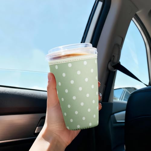 Image of Reusable Insulated Sleeve for Iced Coffee Cup, 3-Pack Coffee Neoprene Drink Sleeve for Cold & Hot Drinks, Beverage Holder for Iced Coffee (Sage Dots)