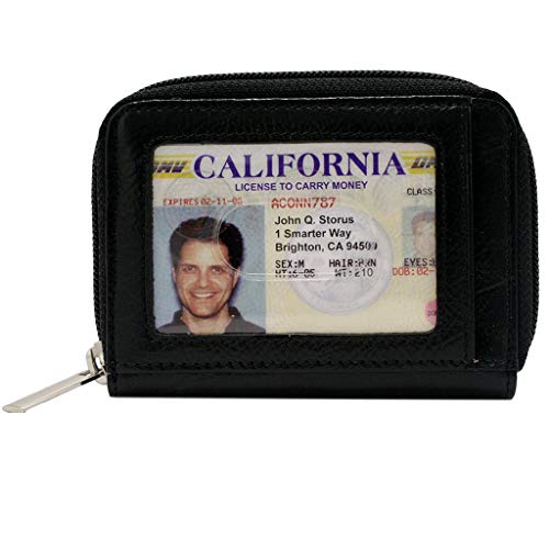 Storus Smart Accordion Wallet Card Case Slim Minimalist Leather Wallet | 10 Card Slots, ID Window, Zippered Coin Pocket | Black | for Men, Women, Students, Seniors