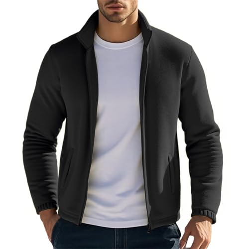 Image of Mens Fleece Jacket, Fleece Jacket Mens: Men's Winter Jackets Fashion Warm Travel Coat Casual Breathable Cardigans Full Zip Lightweight Outdoor Sport Long Sleeve Coats Black 3XL