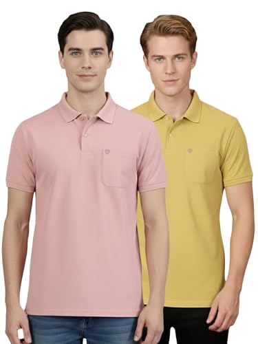Image of Lux Cozi Men's Cotton Blend Polo T-Shirt with Chest Pocket | Collar T-Shirts for Men | Half Sleeves | Plain - Regular Fit (Pack of 2)