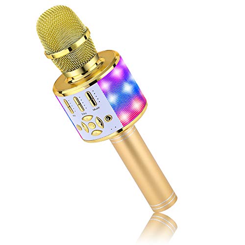BONAOK Magic Sing Karaoke microfoon, Bluetooth microfoon karaoke kinderen, 4-in-1 zingmicrofoon, draadloze Bluetooth karaoke microfoon voor thuis party, compatibel met iPhone/Mac/Android (goud)