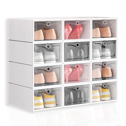 Reviews de Armarios altos disponible en línea. 46 Juego de 12 Cajas de Zapatos, Organizador de Almacenamiento, Zapatos apilable de plástico Transparente y blanco para Armario, Ahorro de Espacio, para zapatos y juguetes, el hogar,...