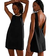 VIUTIL Womens Summer Sunshine Mini Dress Crew Neck Low Back Sundress Loose Short Tank Dress with ...