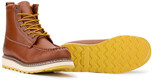 HANDPOINT Work Boots For Men Steel Toe – SURETRACK Men's 6" Leather Slip Resistant Durability Breathable Work Shoes – 84992,Brown4