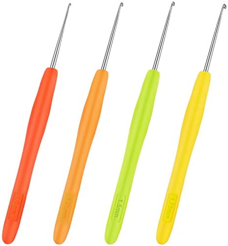 4 Pieces Hair Needles Crochet Hooks Precision Metal Needles Crochet Knitting Needles with Soft Handles, 1 mm, 1.25 mm, 1.5 mm, 1.75 mm, 4 Colors