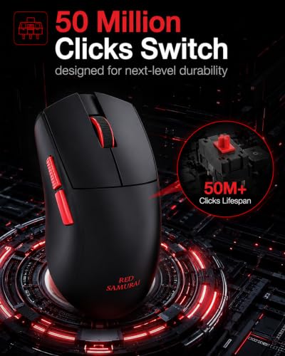RED SAMURAI Lightweight Wireless Gaming Mouse,Ultra Lightweight 51g,Tri-Mode BT/2.4G/Type-C Wired Mouse,26K DPI Sensor,1000Hz Polling Supported,Programmable Buttons,Griptable for PC/Laptop/Mac - Image 8