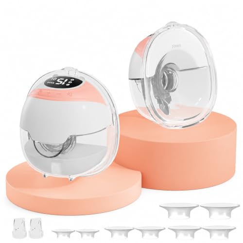Wearable Electric Breast Pump 2-Pack, 320mmHg, 3 Modes, 15 Levels, Pink