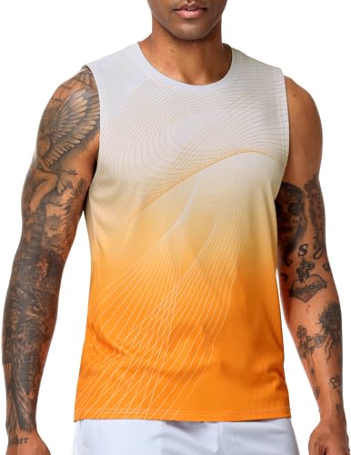 MIER Running Sleeveless Shirts for Men Quick Dry Workout Training Athletic Exercise Muscle UPF 50+ Tank Tops, Solar Glow, S