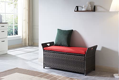 Tmee Patio Storage Bench,Outdoor Wicker Deck Box,Pe Rattan Patio Furniture With All-Weather Cushion #TOP1