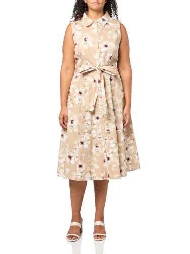Image of Tommy Hilfiger Women's Sleeveless Collared Button Front Tie Waist Midi Shirt Dress