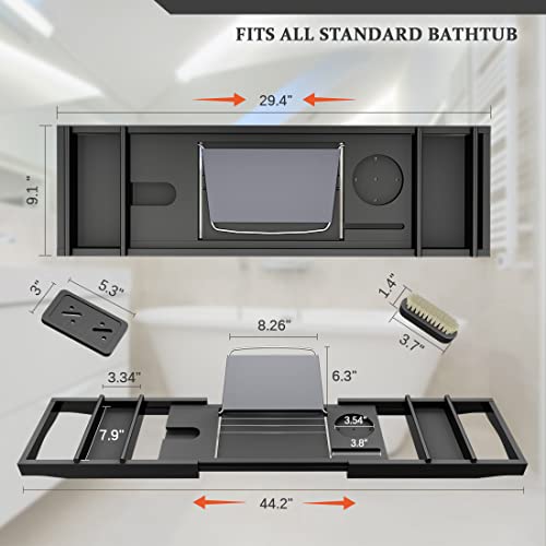 Bath Caddy Tray For Bathtub - Bamboo Adjustable Organizer Tray For Bathroom With Free Soap Dish Suitable For Luxury Spa Or Reading(Black) #TOP6