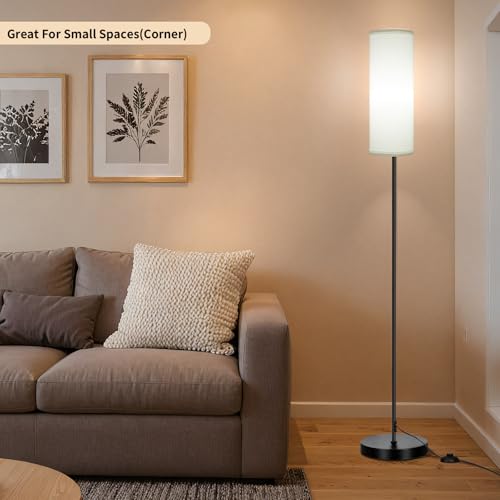 Image of FRIDEKO HOME Floor Lamp with White Shade, Simple Design with Foot Pedal Switch, Small Tall Lamps for Living Room Bedroom Office, Corner Floor Stand Light with Black Pole Lamp (No Bulb /No Remote)