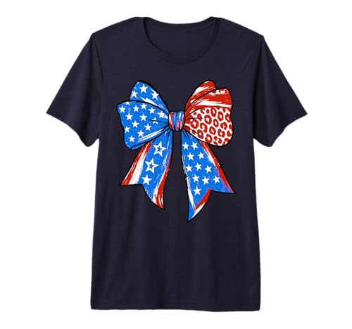 Cute Coquette Bow Patriotic Independence Day Bow 4th of July Premium Tri-blend T-Shirt