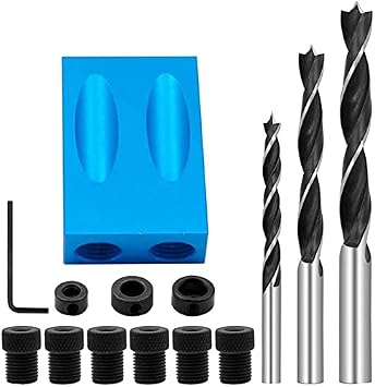 15  Angled Drill Guide, Pocket Hole Jig, 0.24 / 0.4 inches 6 / 8 / 10 mm, Drill Bit Puncher, Aluminum Alloy, Diagonal Drill Guide Set for Woodworking, Positioning Woodworking DIY Jig Tool
