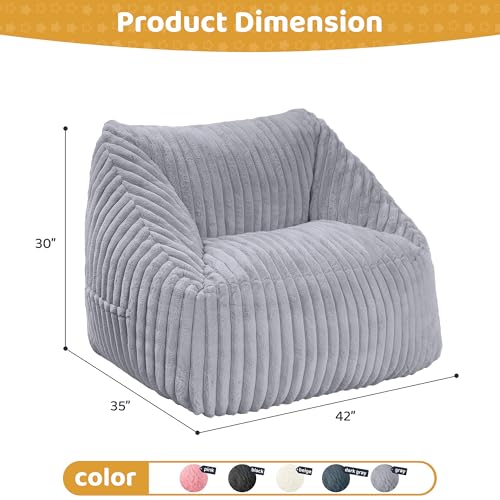 Image of HABUTWAY Bean Bag Chair, Giant Bean Bag Chairs for Adults and Kids, Bean Bag Sofa, Lazy Floor Sofa, Faux Fur Beanbag Chair with Armrests for Living Room Bedroom (Grey)