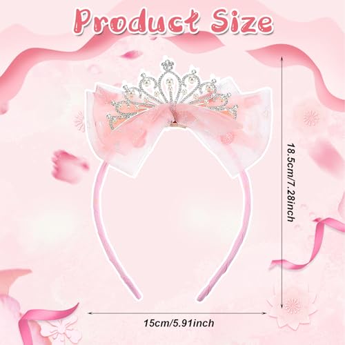 Ymapinc Rosa Prinzessin Krone Mädchen，Süße Fee Diadem mit Tüllschleife Krone Geburtstag Tiara Rosa Kopfschmuck für Kleinkinder