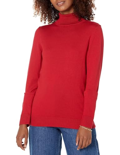 Amazon Essentials Women's Classic-Fit Lightweight Long-Sleeve Turtleneck Sweater (Available in Plus Size), Red, Medium