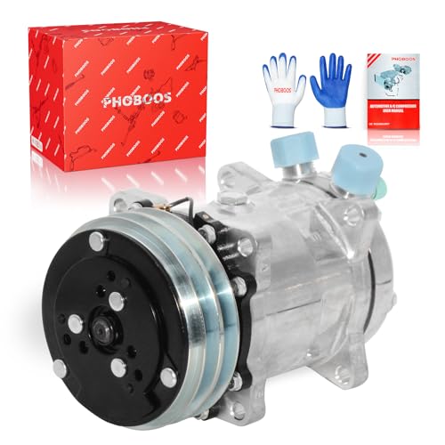 PHOBOOS Universal A/C Compressor with Clutch Compatible with Sanden 508 2PK Style 2 Groove V-Belt Chrome Plated Aluminum Housing
