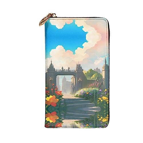 Leather Wallet 7.48 x 4.13 in - Stylish and Durable Wallet for Women with Multiple Compartments and Zipper Design Outside the Castle Gate Pattern2