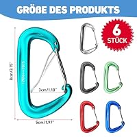 6 Karabinerhaken Aluminium, leichte Clips für Hängematte, Camping, Rucksack – Ansicht 6