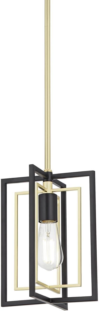 Possini Euro Design Nima Black Gold Mini Pendant Light 8" Wide Modern Industrial Open Rectangle Metal Fixture for Dining Room House Foyer Kitchen Island Entryway Bedroom High Living Ceilings