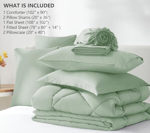Image of CozyLux King Size Comforter Set Sage Green - 7 Pieces Bed in a Bag King, Luxury Soft Bed Set for All Seasons, Bedding Set with Down Alternative Comforter, Sheets, Pillowcases & Shams