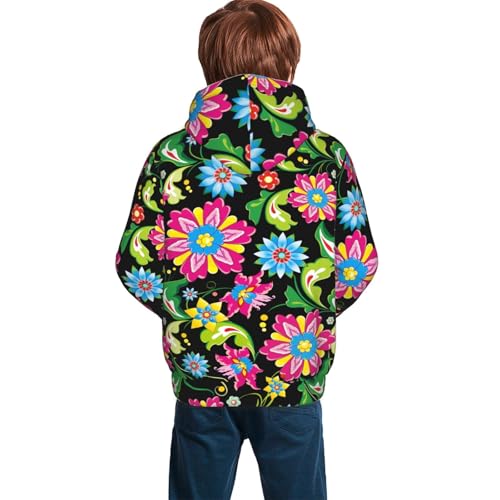 Vector Mexican Otomi Style Bright Kid Hoodies Boys Sweatshirts Girls Pullover with Pocket4