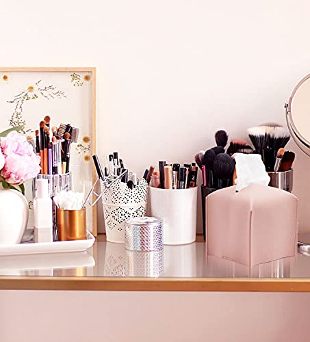 Livelab Tissue Box Cover Holder, Square Modern Decoration Pu Leather Facial Tissues Case Roll Paper Dispenser For Bathroom Vanity Countertop, Night Stands, Office Desk Car 5X5X5'' | Pink #TOP3