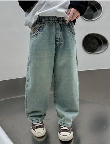 Boy's Casual Straight Leg Denim Pants Elastic Waist Jeans with Pockets4