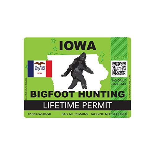 Iowa Bigfoot Hunting Permit Sticker Die Cut Decal Sasquatch Lifetime Vinyl Made in USA