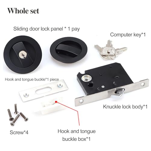 CCJH Invisible Sliding Barn Wood Door Pocket Door Handle Lock with Keys (Black, Dia-2.95")