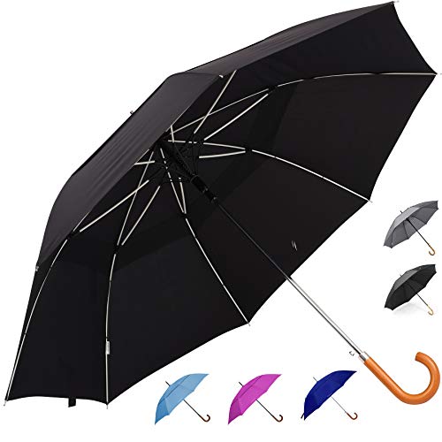 ZEKAR Wood/Bamboo J-Handle Premium Stick Umbrella | 54 & 62 inch | Windproof