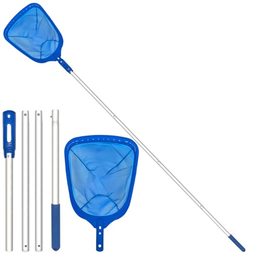 DWTECH Swimming Pool Skimmer Net - 2025 Upgrade Leaf Rake Net Hot Tub Skimmer Net for Fast Cleaning Ponds, Hot Tub, Spas, Pool Cleaner Supplies (185cm Removable Pole)