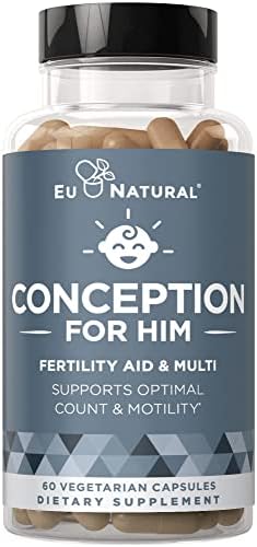 Eu Natural Conception For Him Fertility Aid & Multi - Triple Action Male Fertility Supplement with Ashwagandha, Folate Folic Acid, Magnesium & Zinc - Promotes Mens Health - 60 Vegetarian Soft Capsules