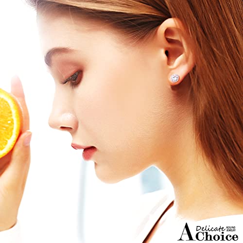 Brilliant Round Square Halo Stud Earrings For Women Men | 2 Pairs Rose Gold Plated Cubic Zirconia Simulated Faux Diamond Halo Stud Earrings Set, Fake Diamond Cz Piercing Earrings Studs Sets #TOP2