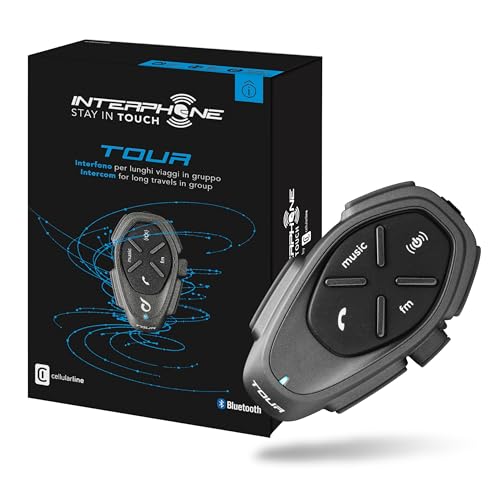 INTERPHONE Tour - Soltero - Bluetooth Motorcycle Intercom, hasta 4 Motociclistas, Distancia de 1.5 km, autonomía de 25 Horas, Carga rápida, Radio, mp3, GPS, Impermeable, Universal.