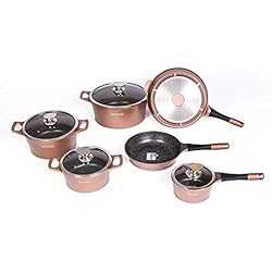 ROYALTY LINE - Modelo RL-ES1014M - Set de 14 sartenes Rojo y ollas DE PIERDA de lava con cubiertas - Para uso profesional y en el hogar