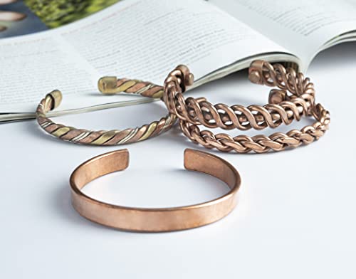 Crocon Tibetan Adjustable Bangle Handcrafted Copper Bracelet For Women And Men Set Of 4 Indian Pattern Spiritual Gorgeous Collection Ideal Gift For Him & Her Yoga Jewelry Copper Unisex #TOP5